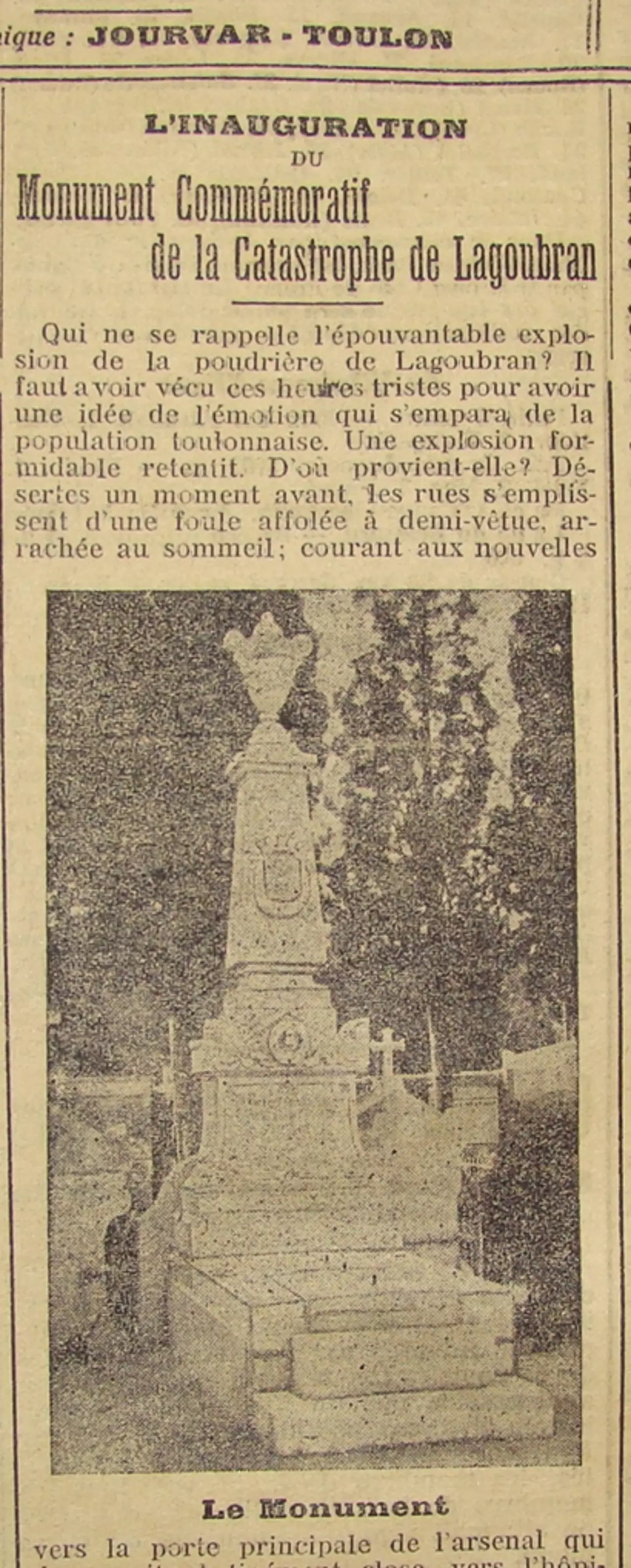 La photo du monument diffusée dans le Petit Var en 1911